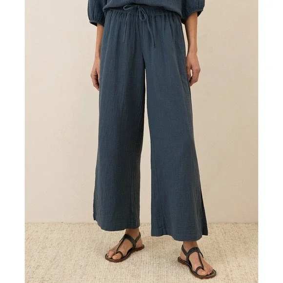 Pact Organic Coastal Double Gauze Split Hem Pants Blue Size XXL Lagenlook - Picture 1 of 11